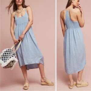 Anthropologie Saturday Sunday Gwendolyn Chambray Fringe Hem High Low Dress NWT S